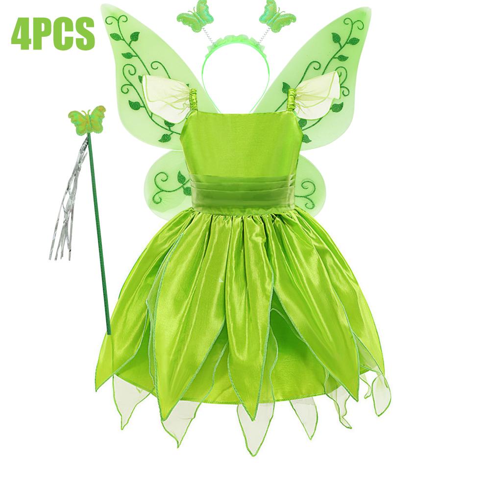 Kids Girl Cosplay Bell Costume Halloween Role Playing Green Dress Fancy Fairy Princess Cosplay Birthday Party Dresses Knee Lengt