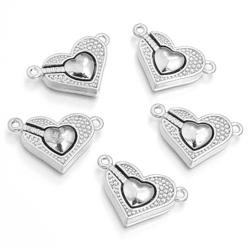 5 pièces Attaches Magnétiques en Alliage en Forme de Cœur 16x25mm Fermoirs Métalliques Exquis Connecteurs Breloques Pour la Fabrication de Bijoux Bracelets DIY Accessoires