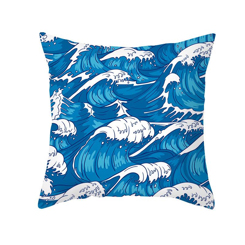 Simple Nordic Style Pillowcase Blue Wave Dolphin Office Sofa Printed Cushion Pillowcase Home