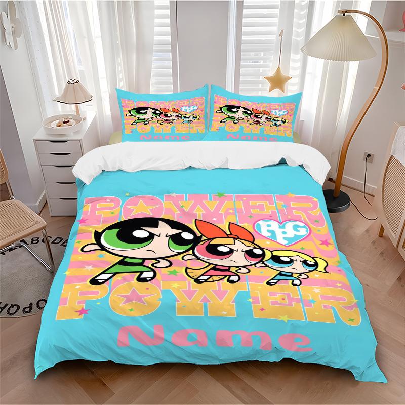 Custom Textile Power Puff Girls Bedding 3 Piece Set HD Print Duvet Cover Pillowcases for Teens Adult Bedroom Decoration