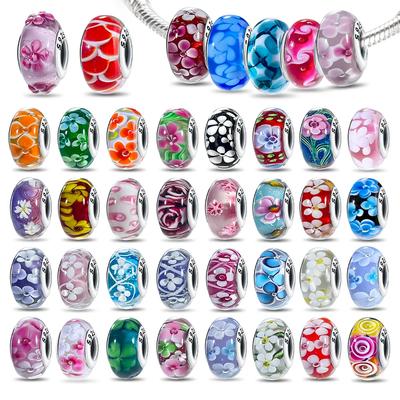 Copper Colorful Flower Series Murano Glass Beads Luxury Charm Fit Original Braceletdiy Fine Jewelry Gift For Women