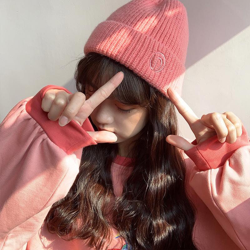 

Hat for Women Autumn and Winter Letter Embroidery Knitted Hat Korean Style Trendy Versatile Warm Wool Hat Cold Hat Men M（55-60）