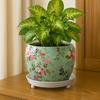5 Inches, Lily Green Metal Plant Pot with Saucer Plate | Indoor Outdoor Home Decor Item for Garden Plants Flower, Balcony, Patio, Living Room,
