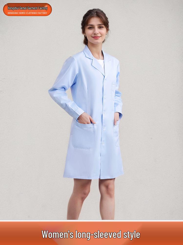 Men's and Women's Short Sleeve White Coat & Long Sleeve Thick Blue Doctor's Coat with Elastic Cuffs for Lab, Physician, and Nurse Workwear.