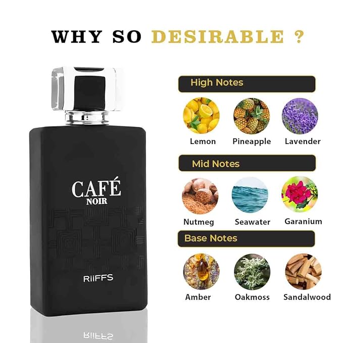 RiiFFS Cafe Noir Importowany Długotrwały 100ml Męski Perfum, Świeży Korzenny, Orientalny i Drzewny, Kojący Zapach