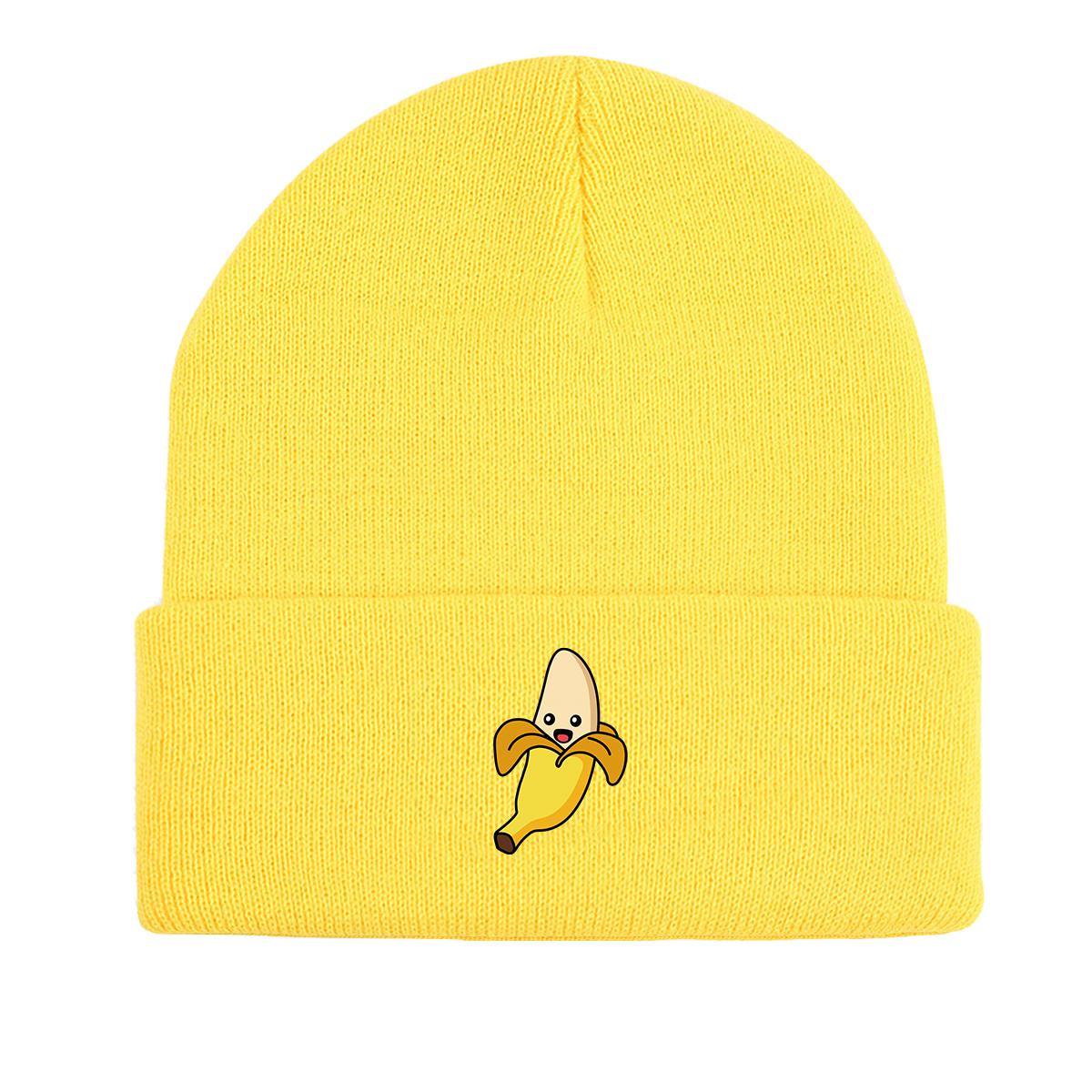 

Банановая зимняя вязаная шапка, шапка-бини с рисунком фруктов, шапки-бини с рисунком мягких осенних шапок-бантов унисекс, вязаная шапка-бини as the picture жёлтый