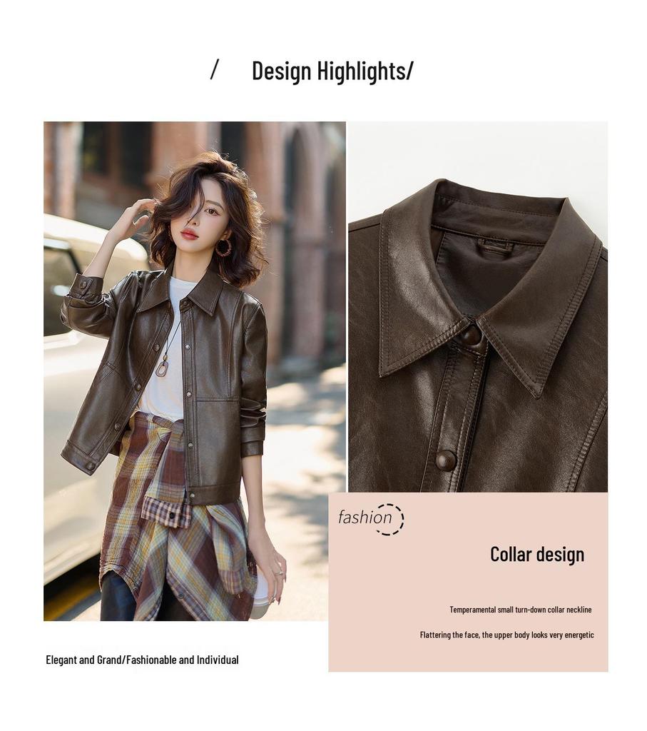 2025 Autumn/Winter Korean Style Genuine Sheepskin Jacket with Turn-Down Collar - Casual, Loose, and Versatile