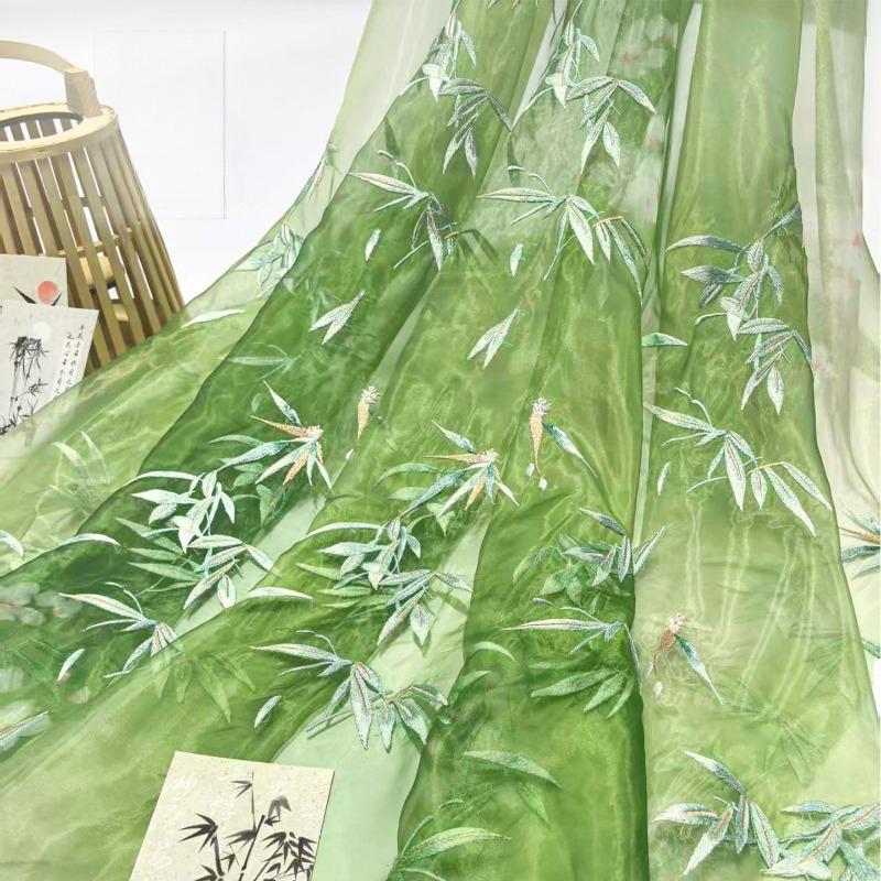 100x150cm Chinese classical style Printed bamboo leaf chiffon embroidery fabric For DIY hanfu shirts doll cloth
