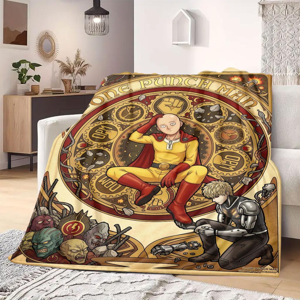 One Punch Man Home Textile Flannel Blanket, Printed Cartoon Style for Couch and Bed, Warm Comfortable Travel Throw_LIAN