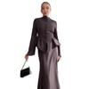 Women's Solid Color Bodycon Long Skirt Set with Long Sleeve Mock Neck Top