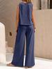 2025 Elegant Solid Color Two-Piece Set: Crew Neck Tank Top & Wide-Leg Pants for Women