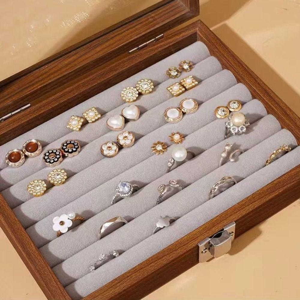 Simple Wooden Jewelry Box Velvet Ring Display Holder Fashion Jewelry Display Tray  Women Gift