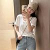 White Half-open Neck Button-down Short-sleeved T-shirt Women's Summer Korean Version Loose and Lazy Style Loose Half-sleeved Versatile Top