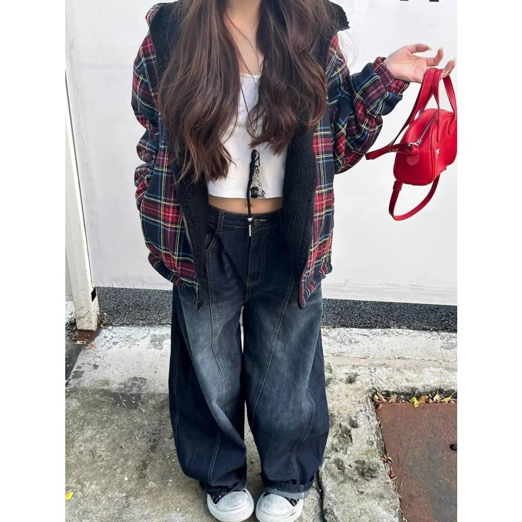 BeatStreet Stylish Chic Elegant Embroidered Patchwork Jeans Women Vintage Washed Draping Denim Straight Loose Fit Slimming Versatile Pants