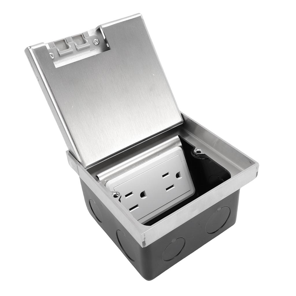 Einbau-Bodensteckdosen-Set Flach Verdeckt 2-polig 6 Löcher Steckdose Wasserdichte Abdeckung Dose Silber für