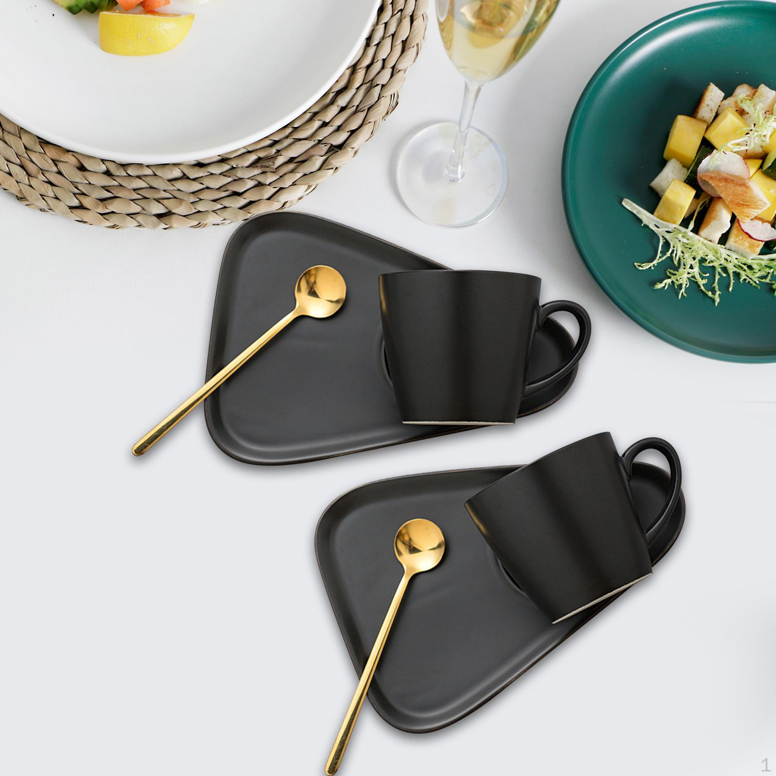 

Набор из 2 керамических кружек, чашка для капучино с блюдцем и ложкой, креативная молочная кружка, для чёрный