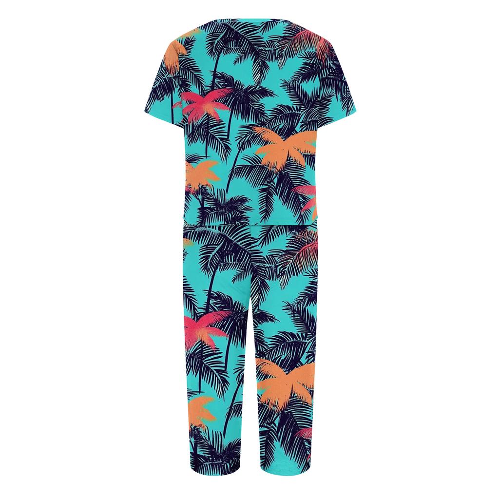 2 Piece Sets For Women Short Sleeve Top And Pants With Pockets Workout Soft Print Sets