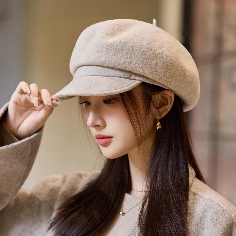 All-match Warm Beret Autumn and Winter Hat for Women's Style of Literary Retro Thickened Painter Hat Big Head Circumference Newspaper Boy Hat