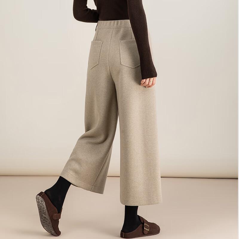 Fanzhen Women's High Waist Wool Blend Wide Leg Cropped Pants