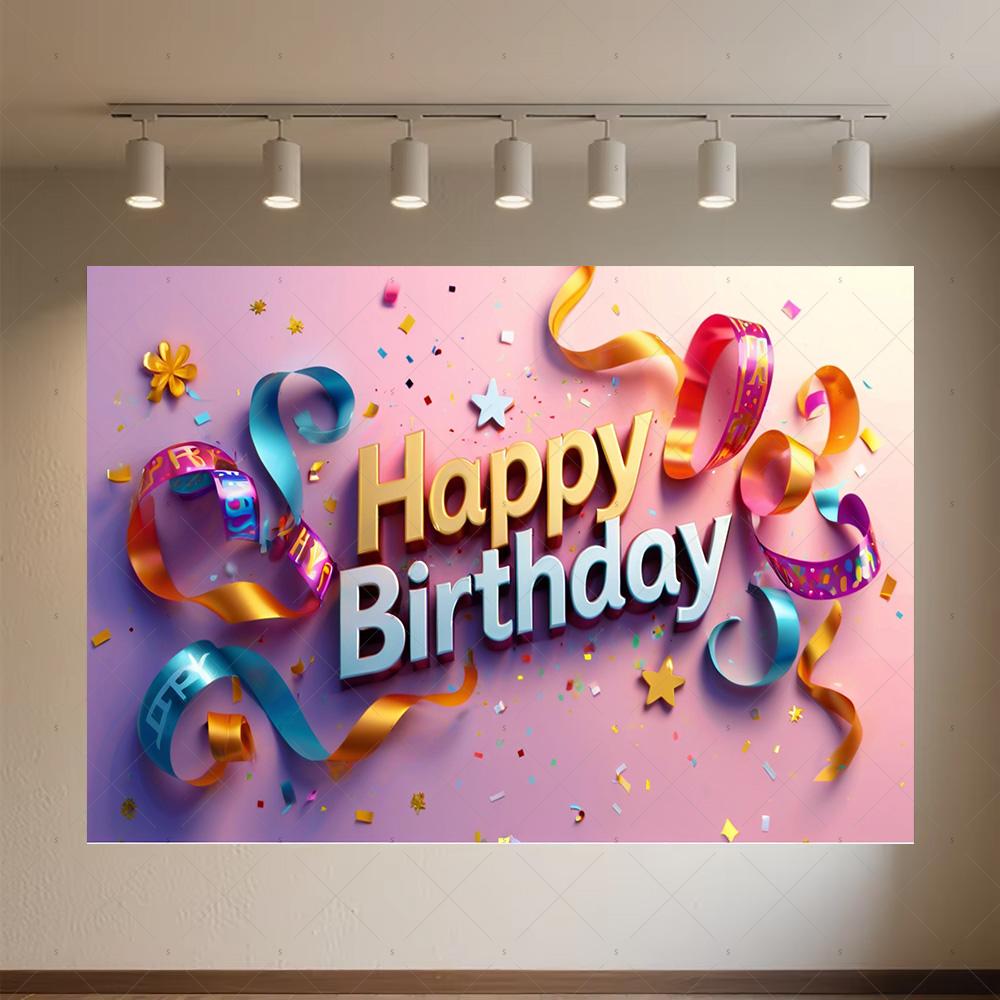 Colourful Happy Birthday Theme Backdrop Supplies 3D Ballon Background Banner Kids Birthday Party Decorations Photo Shoot Props