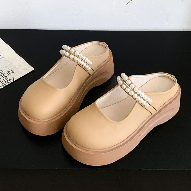 

Мэри Джейн на толстой подошве с бантом, супер огонь, однопедальные, с закрытым носком, полушлепанцы, женские, весна-лето, уличная обувь, новая взрывная модель 2025 года 40 абрикосовый