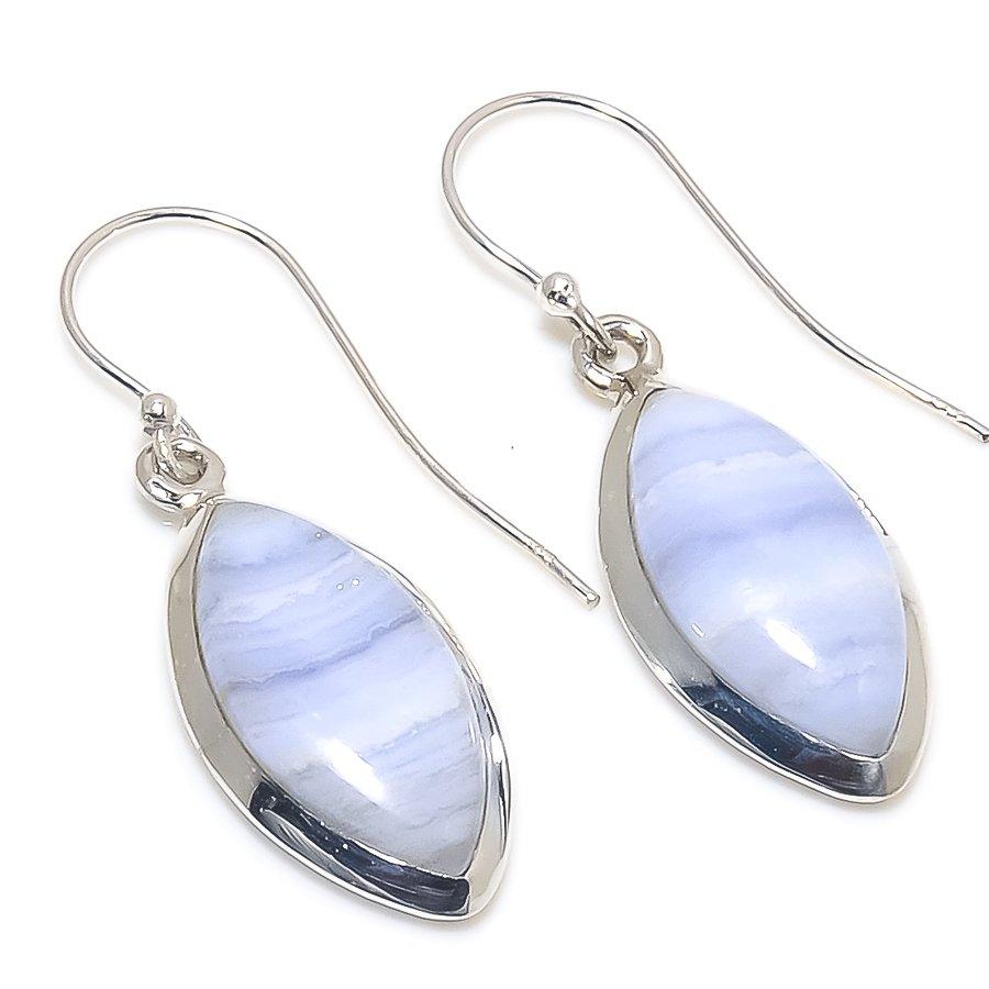 Natural Blue Lace Agate Gemstone 925 Solid Sterling Silver Earring 1.50" P5v03