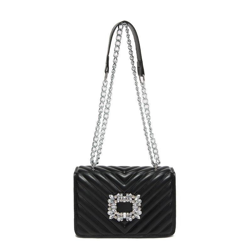 

2024 весна и лето новый квадратный ромбовидный модный иностранный стиль женская темпераментная цепная сумка нишевая универсальная сумка-мессенджер маленькая квадратная сумка чёрный