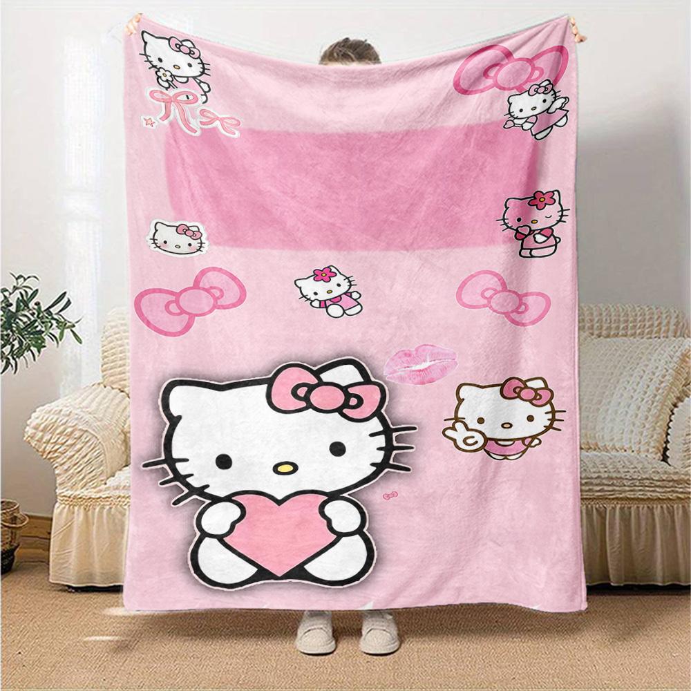 1pc Hello Kitty Name Blanket Lightweight Flannel Throw for Sofa Bed Travel Camping Livingroom Office Couch Chair