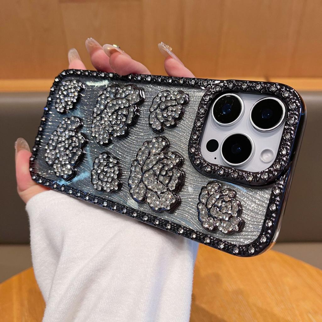 Gradual change glitter applicable to Apple 17Promax mobile phone case light luxury rose lace diamond iPhone15 all-inclusive