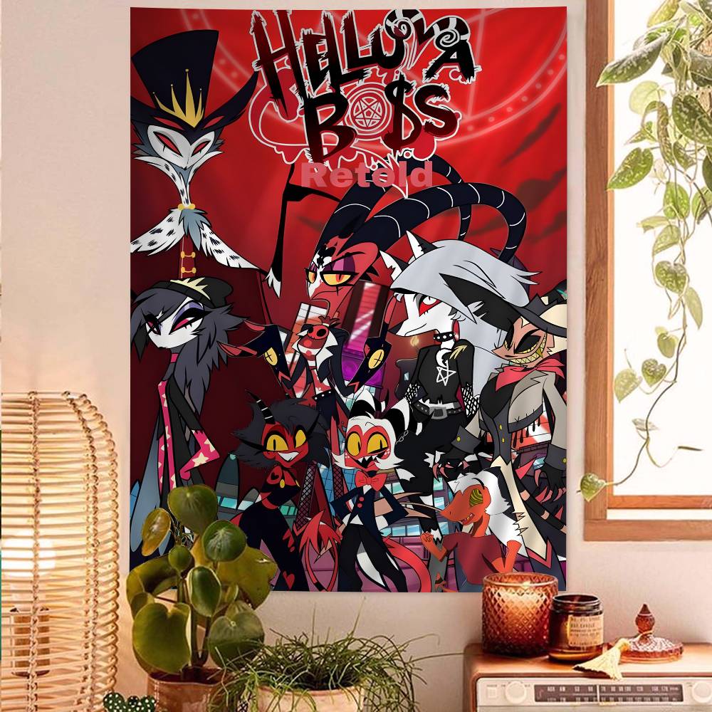 HHazbin HHotel Anime Character Alastor Cartoon Tapestry Hippie Flower Wall Carpets Dorm Decor Art Home Decor