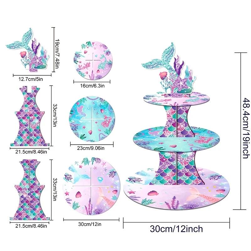 Mermaid Cupcake Stand Birthday Party Decorations, Under The Sea Supplies Favors with Mermaid Tail Toppers for Little Girl