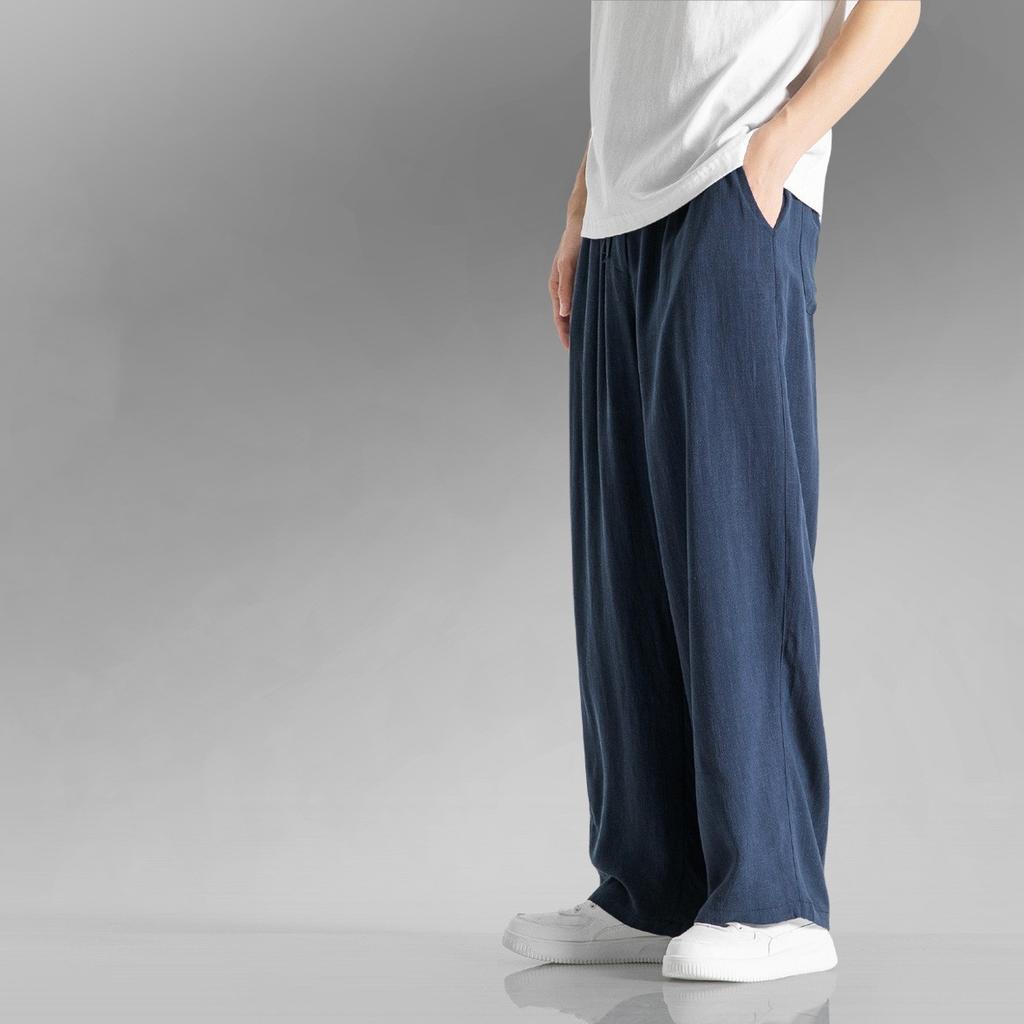 Chinese Style Linen Pants Men's Summer Thin Cotton and Linen Wide-leg Pants Chinese Retro Men's Pants Plus Loose Straight-leg Pants