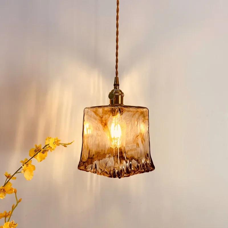 Retro Restaurant Chandelier Amber Glass LED Chandelier  Kitchen Bedside Home Decoration Indoor Lighting Ceiling Pendant Lamp