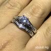 2Pcs Set Luxury Women Rings Wedding Engagement Accessories Cubic Zirconia Modern Fashionable Female Party Jewelry