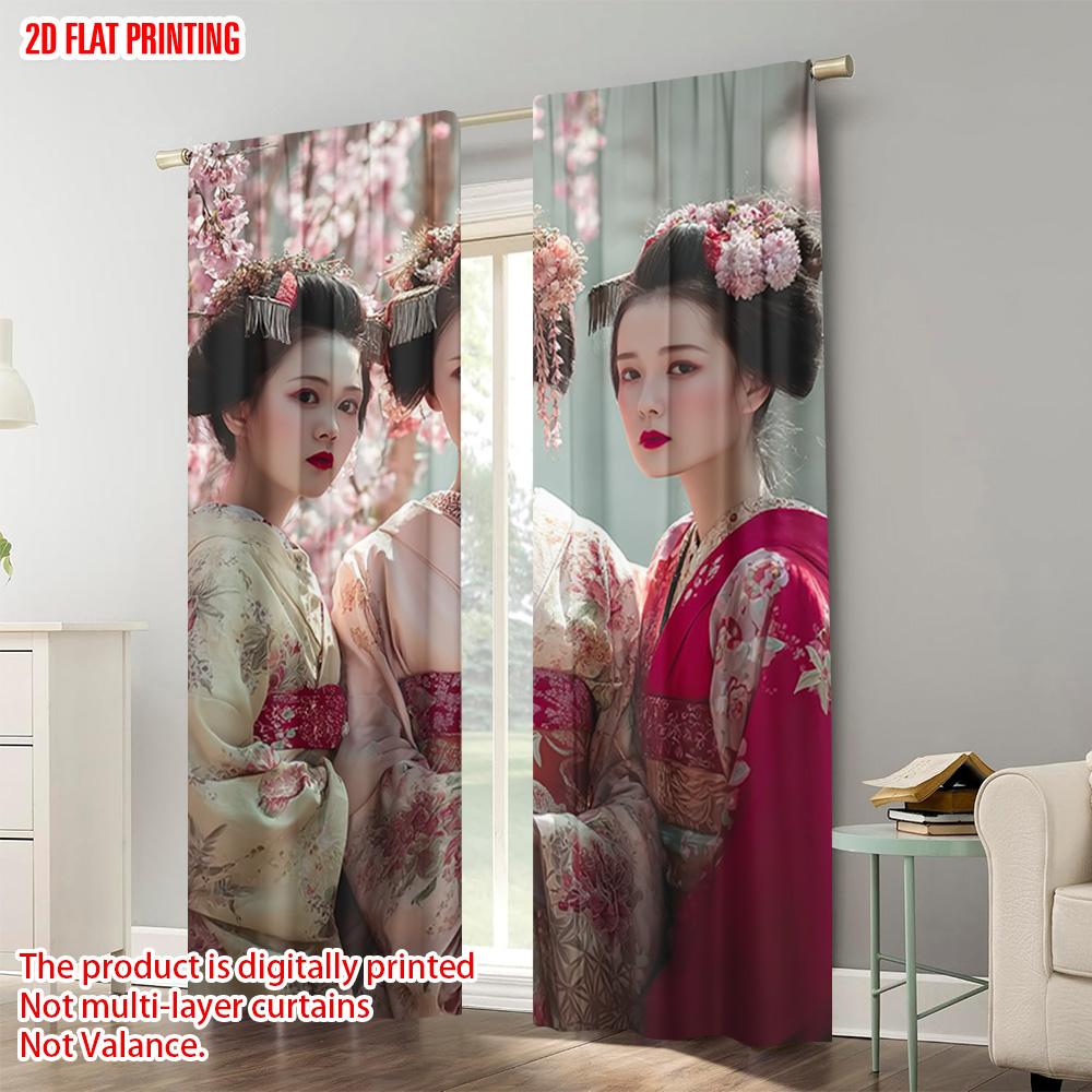 2pcs   plane printing Curtains&Window Treatment Sakura and geisha characters Polyester Woven (without rod) Art Deco Festive