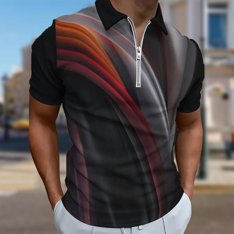 Men's Shirt Polo Casual Zip Short Sleeve Fashion Casual Zipper Summer Spring Regular Fit Seasonal Gradient 3D Print Shirt