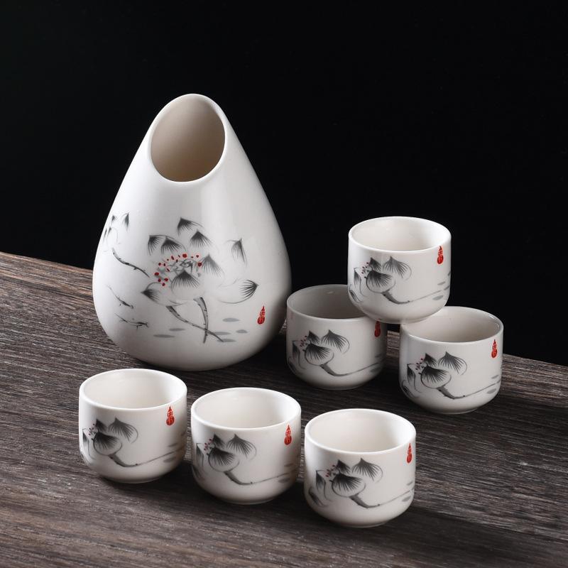 Japanisches Keramik-Sake-Set mit 6 Bechern, Baijiu-Weinset, Haushalts-, Restaurant- und Barzubehör, Geschenksets, Küchenaccessoires