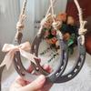 2pcs Lucky Horseshoe with Rope Ornaments Set Meaning Good Luck and Fertility Christmas Tree&Window Hanging Ornament Wedding Gift