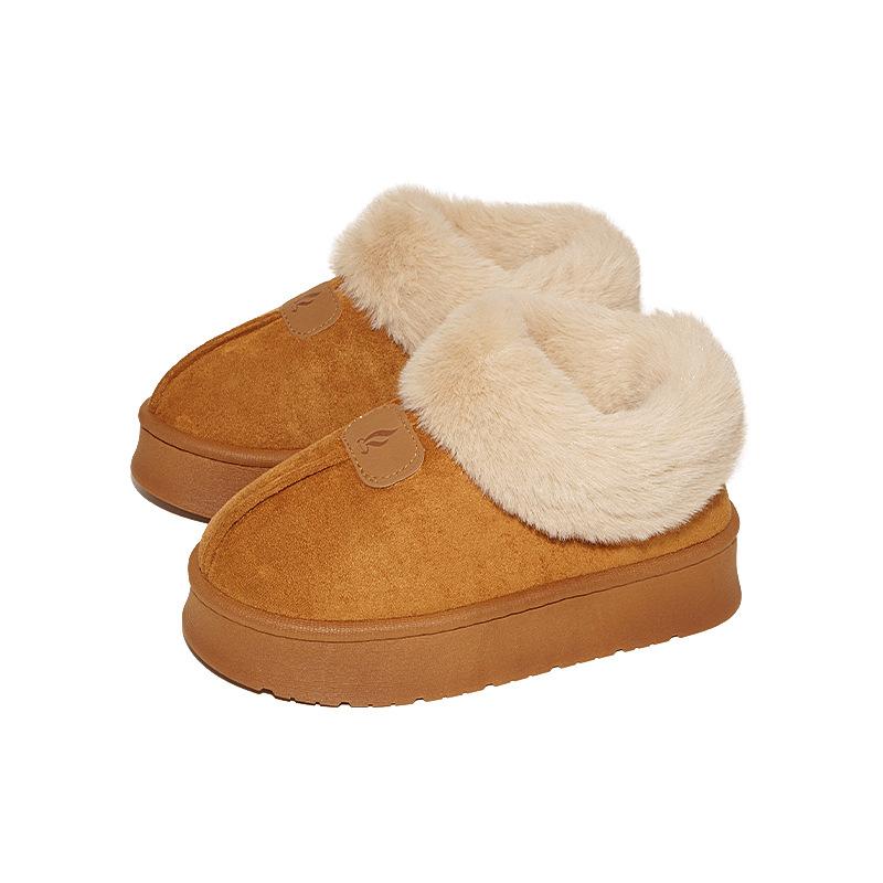 Women's Warm Home Cotton Shoes with Velvet In Autumn and Winter, Thick Soles and Anti Slip Fur, Wearing Cotton Slippers Outside The Mouth