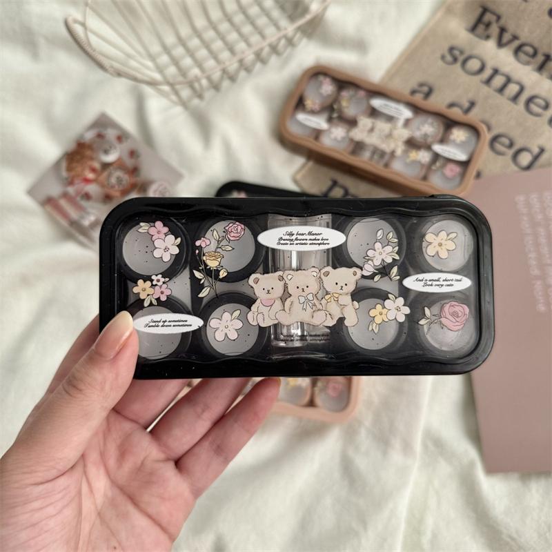 Cute Cartoon Bear Contact Lens Storage Case With Mirror Portable Contact Lens Container Box For Travel Outdoor Organizer Tool