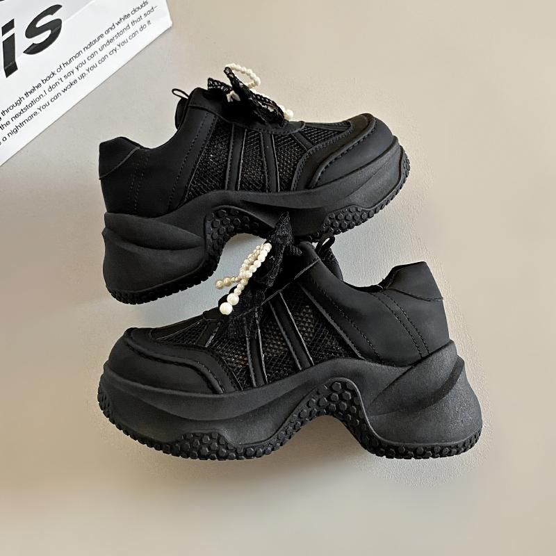Fashion Summer Hollow Out Thick Bottom Vulcanized Shoes Woman Chunky Platform White Sneakers Women Comfortable Lace Up Sports Shoes