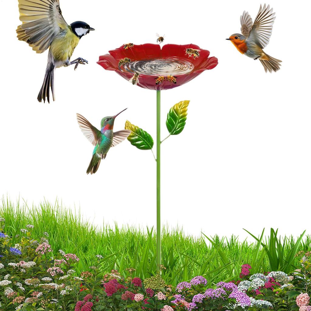 Bee Bath Flower Shaped Garden Stake Bird Water Feeder Outside Butterfly Drinking Station for Patio Backyard Porch Yard Lawn