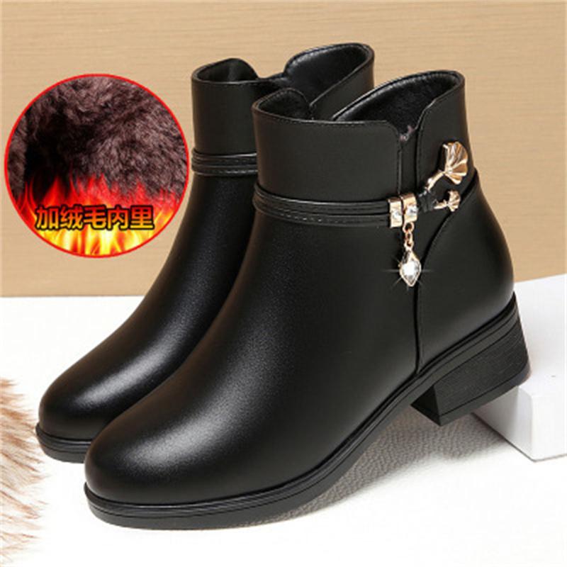 

Зимние женские ботильоны, модные теплые короткие ботинки на толстом каблуке, удобные водонепроницаемые флисовые ботинки на мягкой подошве для снега 39(Foot24.5cm)