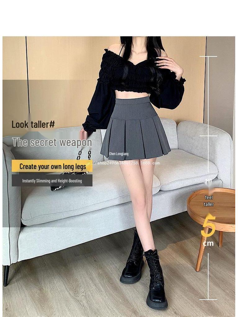 Spring Autumn 2023 Women's Black A-Line Puffy Umbrella Skirt - Pleated Midi, Slim Fit, Waist-Flattering, Short Skirt Fashion for Tall Figures