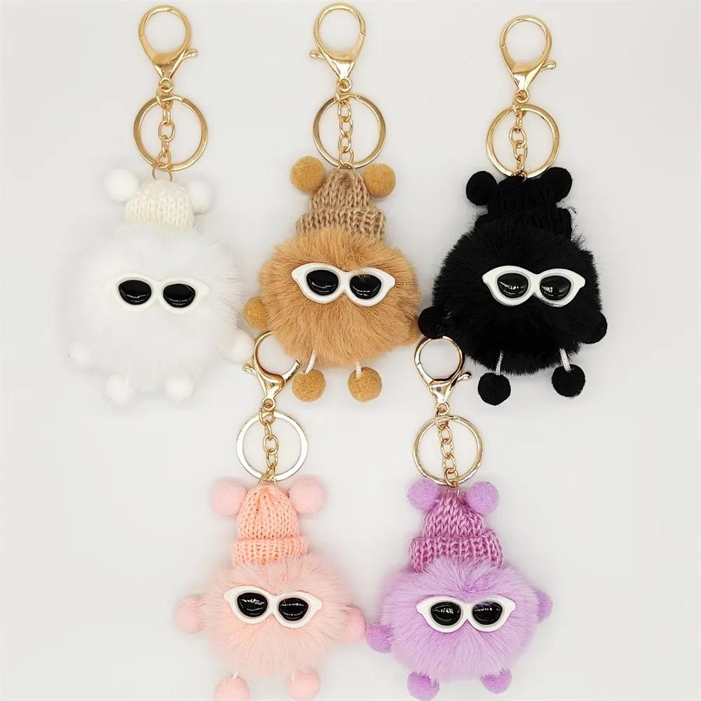Cute Pompom Monster Toys Pendant Keychain Fluffy Plush Doll Charms Keyring Backpack Ornaments Car Trinket Key Holder Accessories