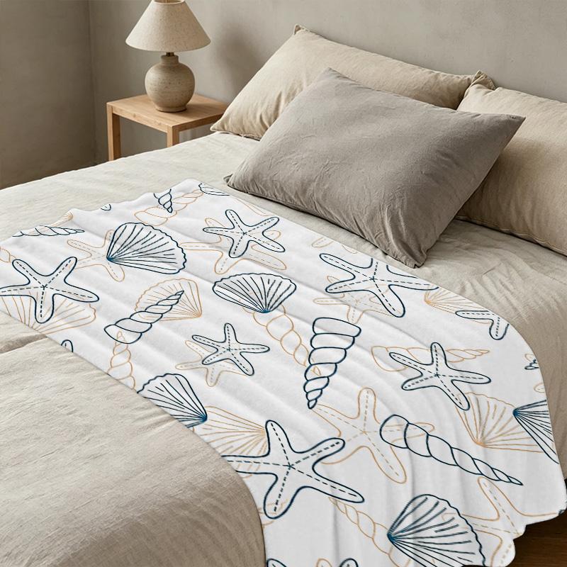 Soft Cozy Flannel Blanket, Solid Color Ocean-Themed, Warm Throw for Home Decor, Christmas & Halloween, Casual Indoor Use