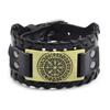 Punk Men Wide Bangle Accessory Wolf Head Charm Bracelet Leather Weave Adjustable Wristband Friendship Jewelry