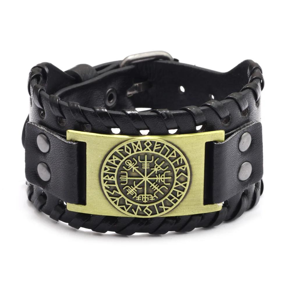 Punk Men Wide Bangle Accessory Wolf Head Charm Bracelet Leather Weave Adjustable Wristband Friendship Jewelry
