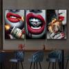 Sexy Woman Red Lips Burning Dollars Money Posters Canvas Painting Luxury Watch Fashion Wall Art Living Room Home Decor