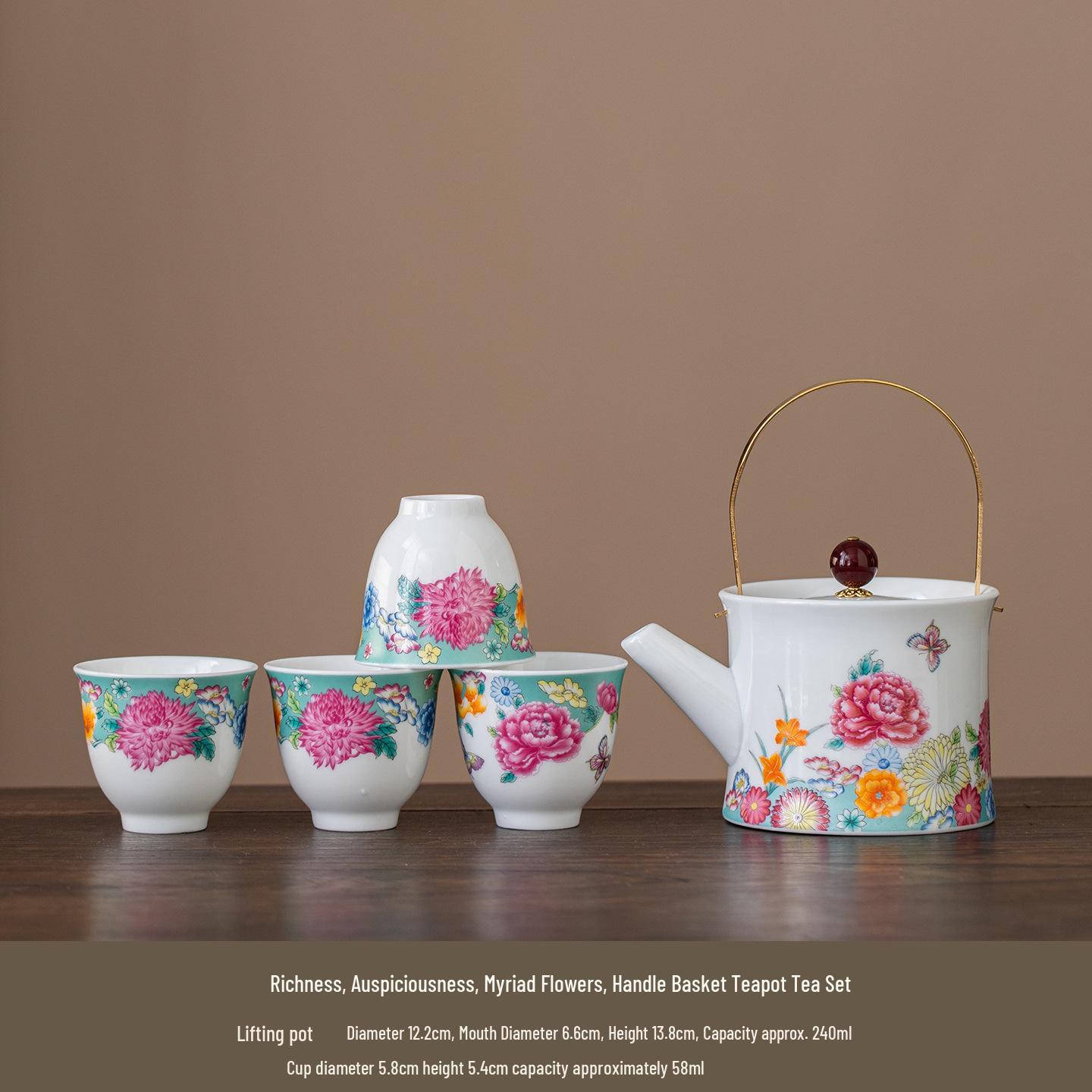 Kung Fu Ceramic Travel Tea Set with Overglaze Enamel Peony Teapot цветочный